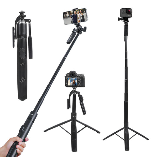 HST-63 Tripod with 360° Handle & Remote / LT-003 Portable Selfie Light (3000-9000K, 3 Modes, USB-C, 7W) – Complete Photography & Video Kit