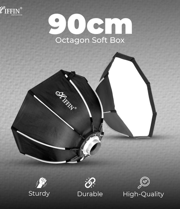 HIFFIN Bowens Mount 90cm Lightweight & Portable Octagon Soft Boxes Quick Release, Photography Soft Box Modifier Light Diffuser for Bowen Mount Flash Speedlight LED Video Light (90cm)