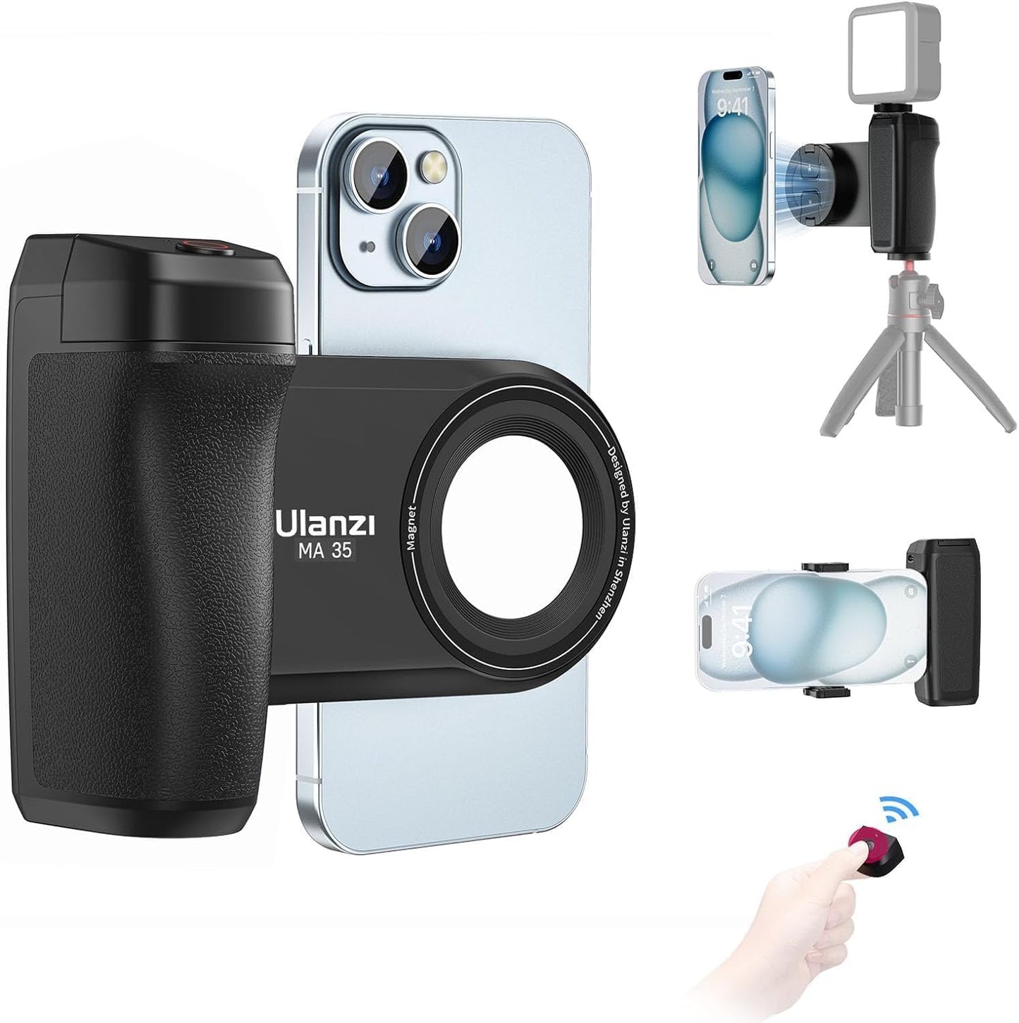 MA35 Selfie Phone Tripod Mount, 2-in-1 Magnetic Clip with Remote Shutter