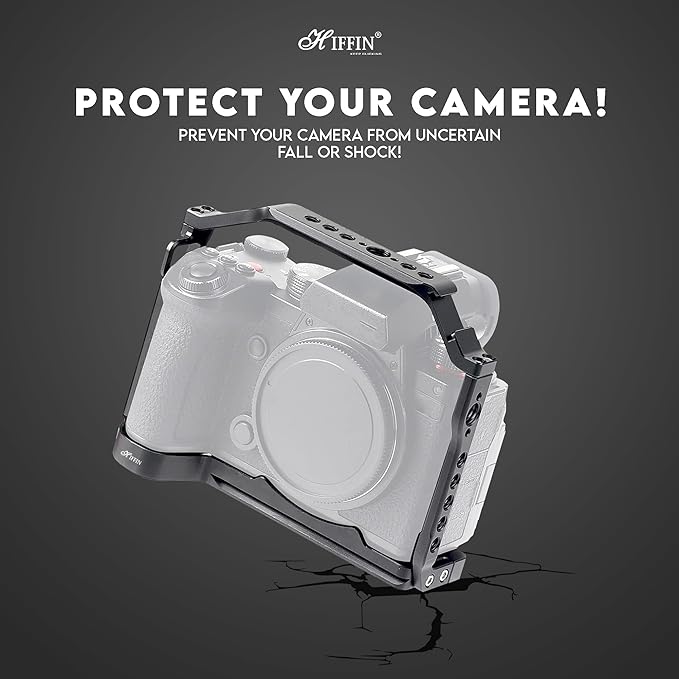 HIFFIN S5II Hersmay Aluminium Camera Cage for LUMIX S5 II / S5 IIX Mirrorless Camera, Built-in Cold Shoe & NATO Rail, Quick Release Plate for Arca Swiss