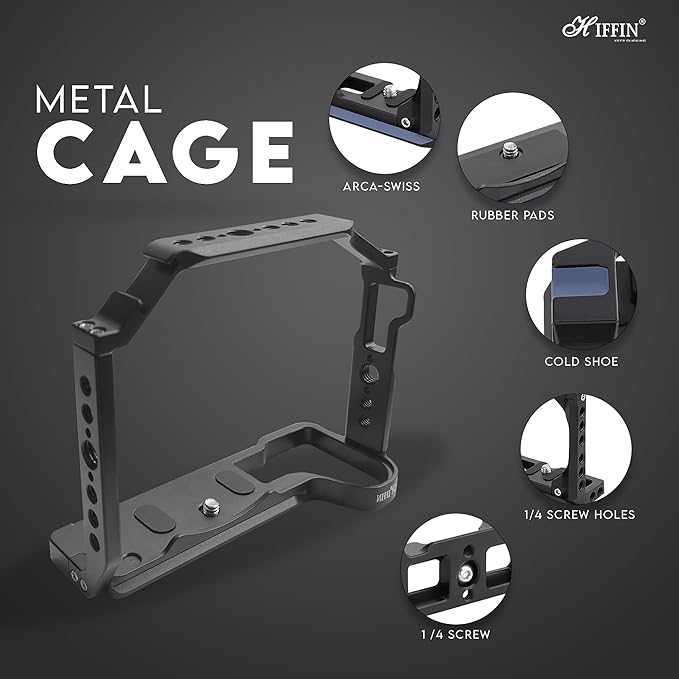 HIFFIN S5II Hersmay Aluminium Camera Cage for LUMIX S5 II / S5 IIX Mirrorless Camera, Built-in Cold Shoe & NATO Rail, Quick Release Plate for Arca Swiss