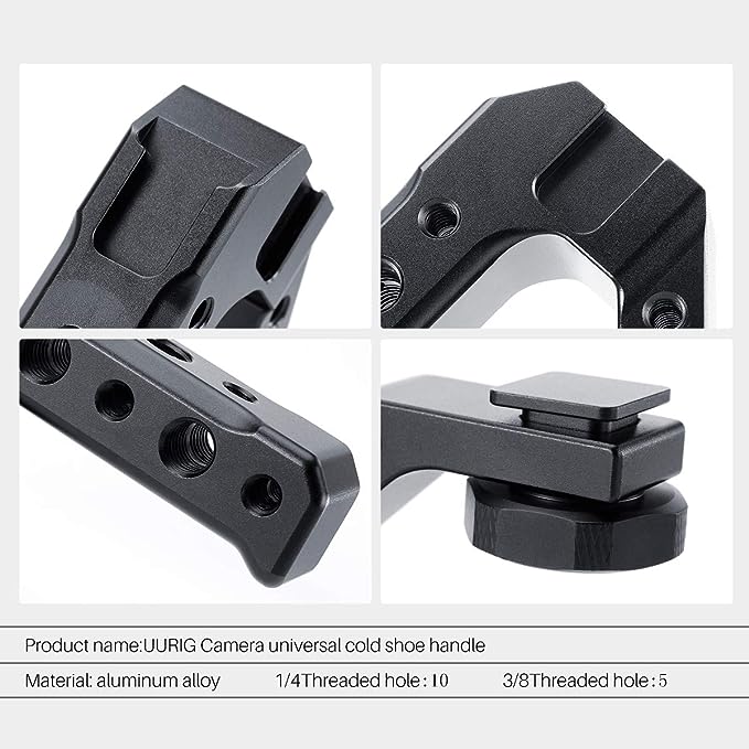 UURig R005 Camera Hot Shoe Top Handle Grip, Universal Video Stabilizing Rig W 3 Cold Shoe Adapters for Sony A7III to Mount Microphone, LED Light, Monitor, Easy Low Angle Shots Metal,Black