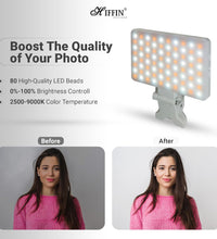 HIFFIN (LT-001) 80 LED Selfie Light High Power Rechargeable Video Light With 3 Adjustable Light Modes, 2000 mAh Built in Battery upto 2 Hours for iPhone, Phone, Ipad, Laptop, Makeup, Live Stream, Vlog