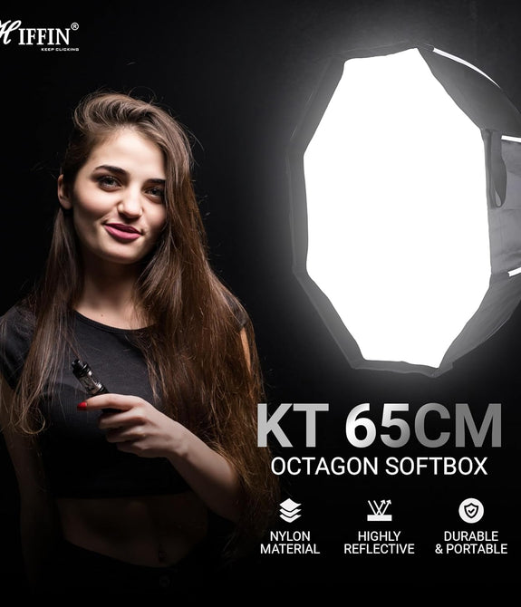 HIFFIN KT65 (65cm) Octagonal Softbox Quick Release, with Bowens Mount, Carrying Bag Compatible with Hiffin Cob-120P, Cob-200P, Cob-300P and Other Bowens Mount Light