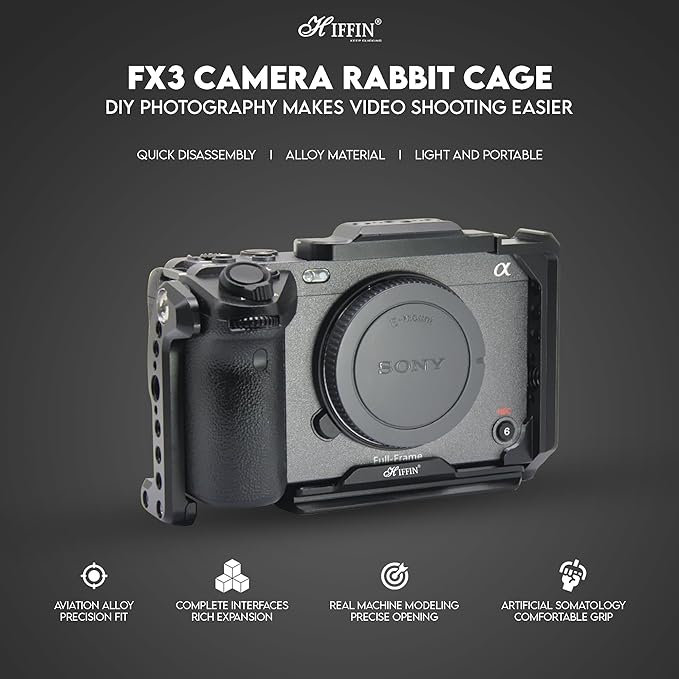 HIFFIN FX30 Metal Cage for Sony FX30/ FX3 Camera with HDMI Cable Clamp, NATO Rails and Built-in Arca Quick Release Plate, Interchangeable Full/Half Cage