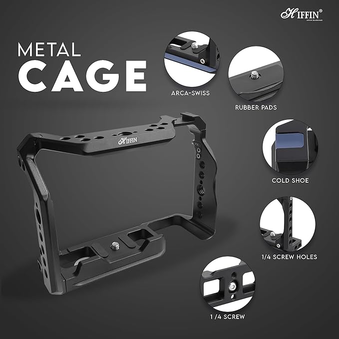 HIFFIN A7M4 Metal Cage for A7M4, A7R4A, A1, A9II, A7S3, A7R5, A7IV Built-in Quick Release Plate for Arca-Type, Filmmaking Video Cage with Shoe Mount, 1/4'' & 3/8'' Threaded Holes