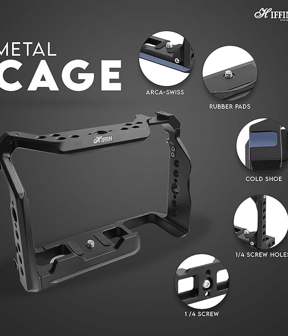 HIFFIN A7M4 Metal Cage for A7M4, A7R4A, A1, A9II, A7S3, A7R5, A7IV Built-in Quick Release Plate for Arca-Type, Filmmaking Video Cage with Shoe Mount, 1/4'' & 3/8'' Threaded Holes