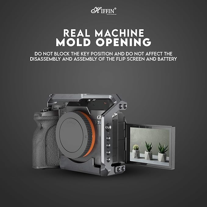 HIFFIN A7R3 Metal Cage for A7S3, A7M3, A9 Built-in Quick Release Plate for Arca-Type, Film Movie Making Camera Video Cage with Shoe Mount, 1/4'' & 3/8'' Threaded Holes