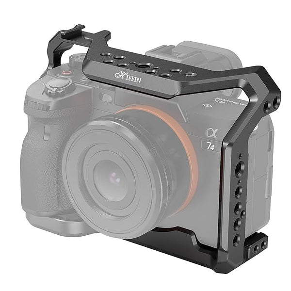HIFFIN A7R3 Metal Cage for A7S3, A7M3, A9 Built-in Quick Release Plate for Arca-Type, Film Movie Making Camera Video Cage with Shoe Mount, 1/4'' & 3/8'' Threaded Holes