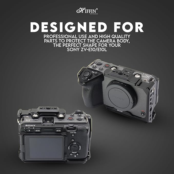 HIFFIN FX30 Metal Cage for Sony FX30/ FX3 Camera with HDMI Cable Clamp, NATO Rails and Built-in Arca Quick Release Plate, Interchangeable Full/Half Cage
