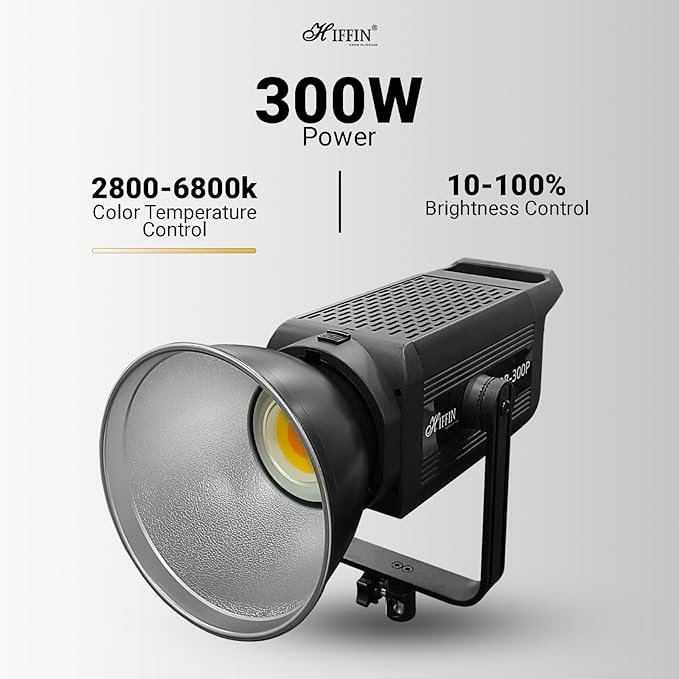 HIFFIN COB-300P Professional 300W LED Video Light for Studio Film Recording, 2800K-6800K Dimmable with Remote Control, Widely Used for Photography and Videography