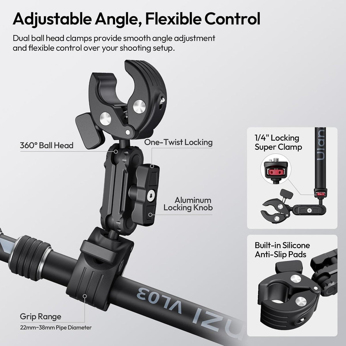 ULANZI VL03 40in Invisible Selfie Stick Motorcycle Bike Mount Kit