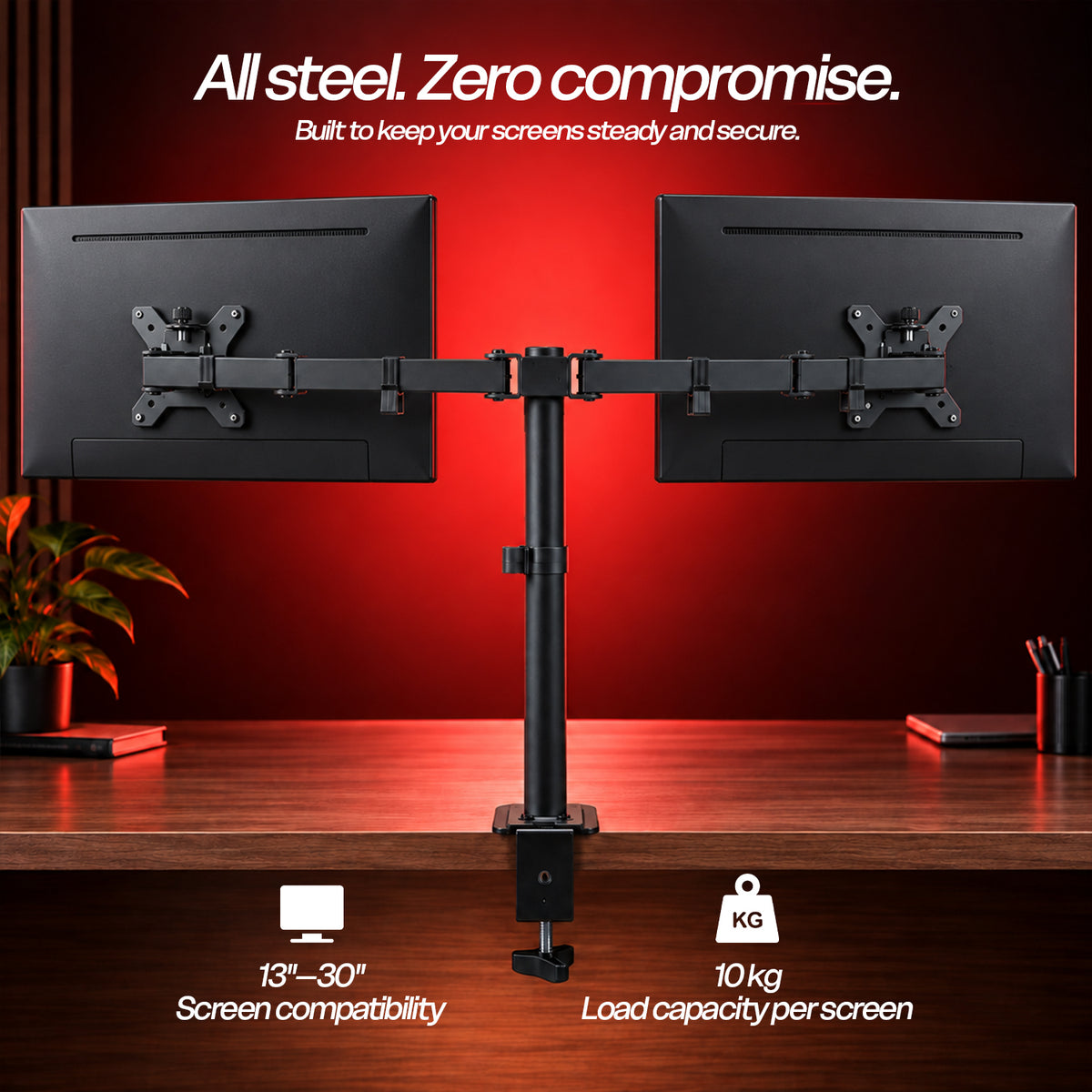 MS24 Dual Monitor Arm, 13–32in, Up to 10kg/22lbs, VESA 75x75/100x100, Desk Mount