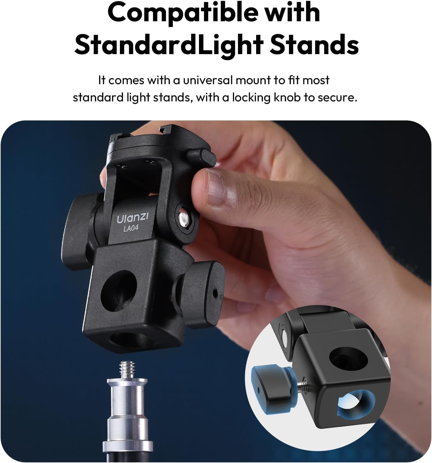 ULANZI LA04 Light Stand Adapter, 1/4” QR Mount, 180° Tilt, 3kg Load Capacity