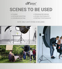 HIFFIN Stainless Steel Heavy Duty 99.06-279.4 CM Adjustable Light Stand with 0.635 CM to 0.9525 CM Universal Adapter for Studio Monolights, Softbox, and More Equipment