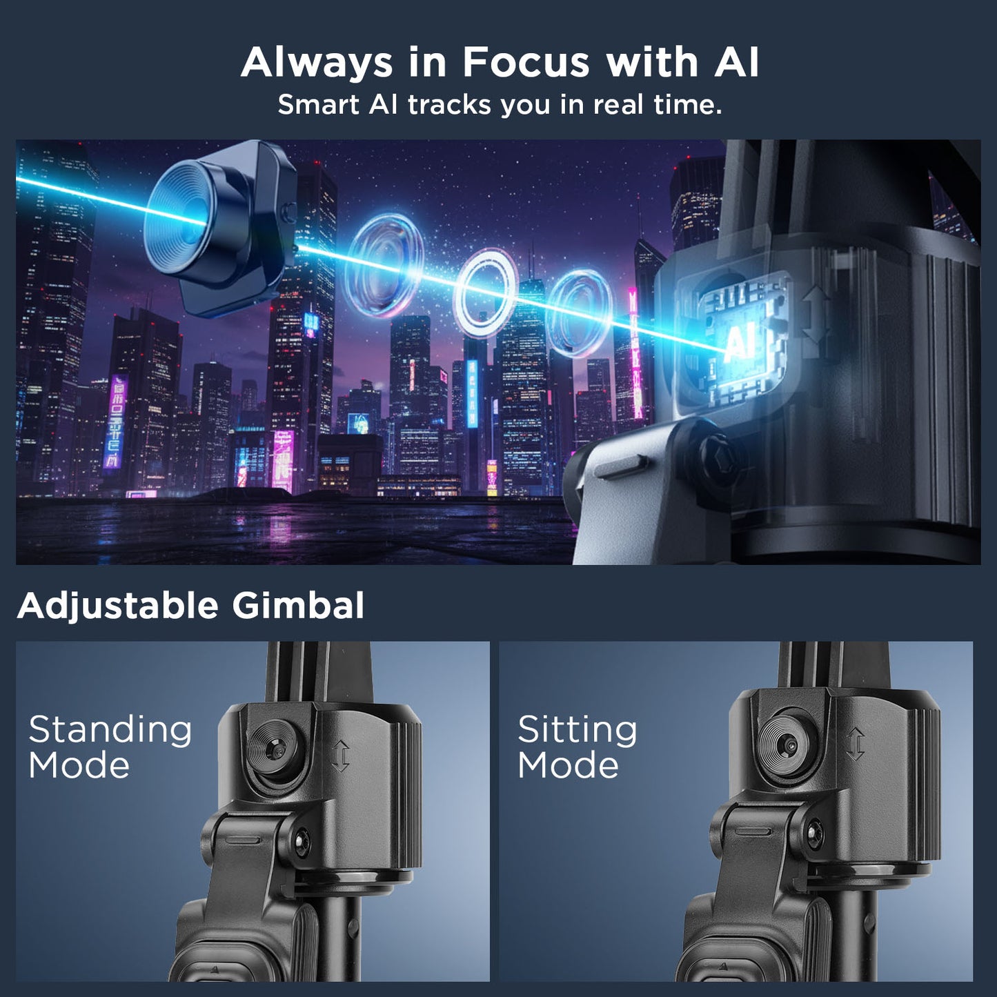 H8 Smart AI 360° Face-Tracking Selfie Stick Tripod, 63in/160cm Quad-Leg Stand