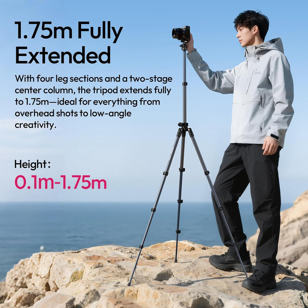 ULANZI TT59 Horizontal Overhead Tripod, 68.9" Foldable, Uka Quick Release Ball Head