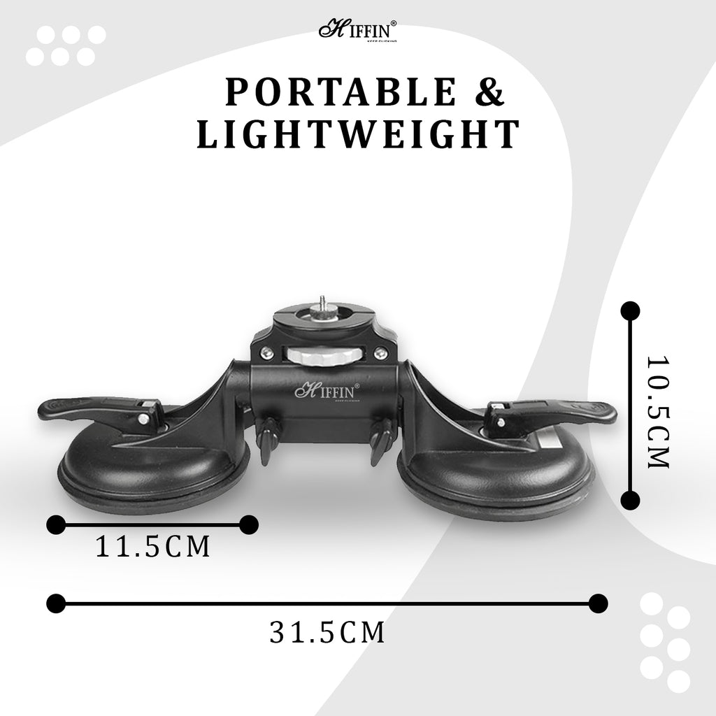 HIFFIN Universal Triple Camera Suction Cup Mount Holder with 1/4" and 3/8" Screws and Compatibility with Cameras, DSLRs, Camcorders, Ball Heads & More