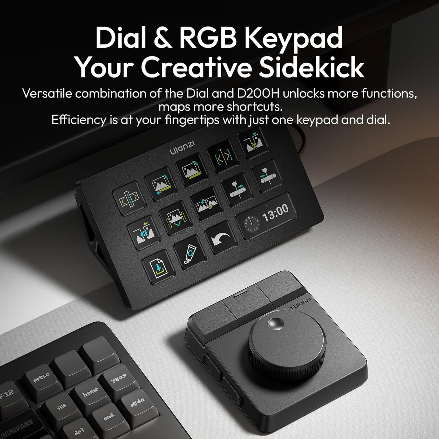 Ulanzi D100H Wireless Video Editing Keyboard with Dial for Mac/PC