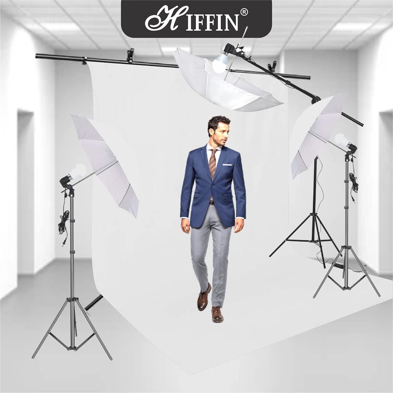 HIFFIN White Screen Backdrop 6x10 ft with 9 ft Stand - 6x9 ft Photography Backdrop with 2 Pcs Spring Clamps, 1PCs Carry Bag (T Shape Kit C2 C1 W & Single Holder Kit M3)