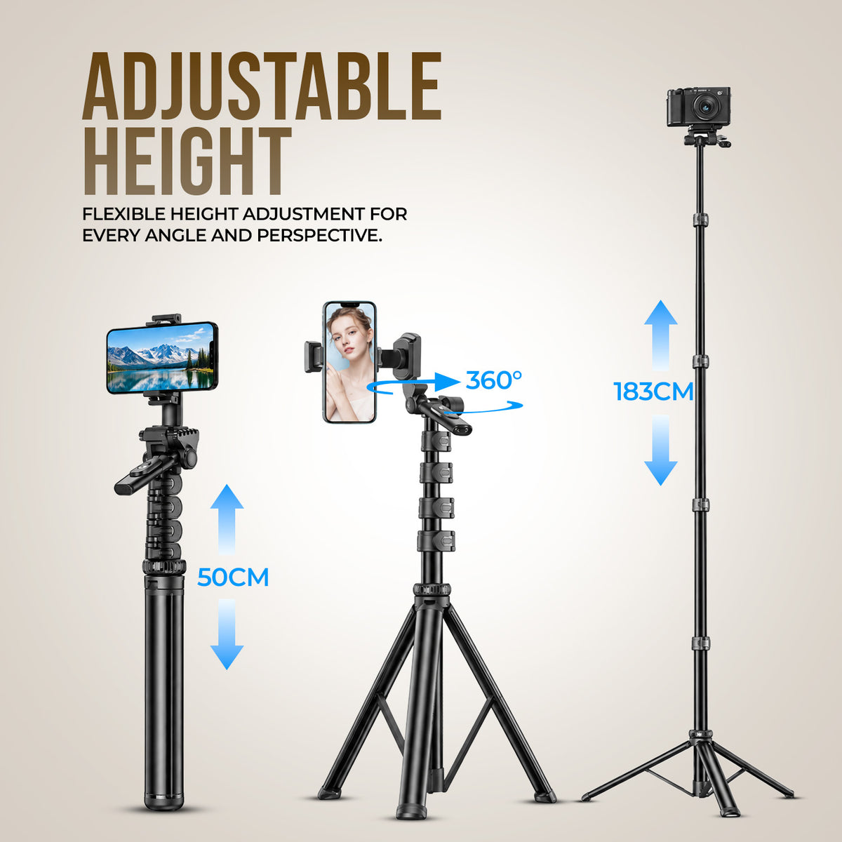 H25 Selfie Stick Tripod, Adjustable Aluminium Alloy, Wireless Remote, Phone Holder
