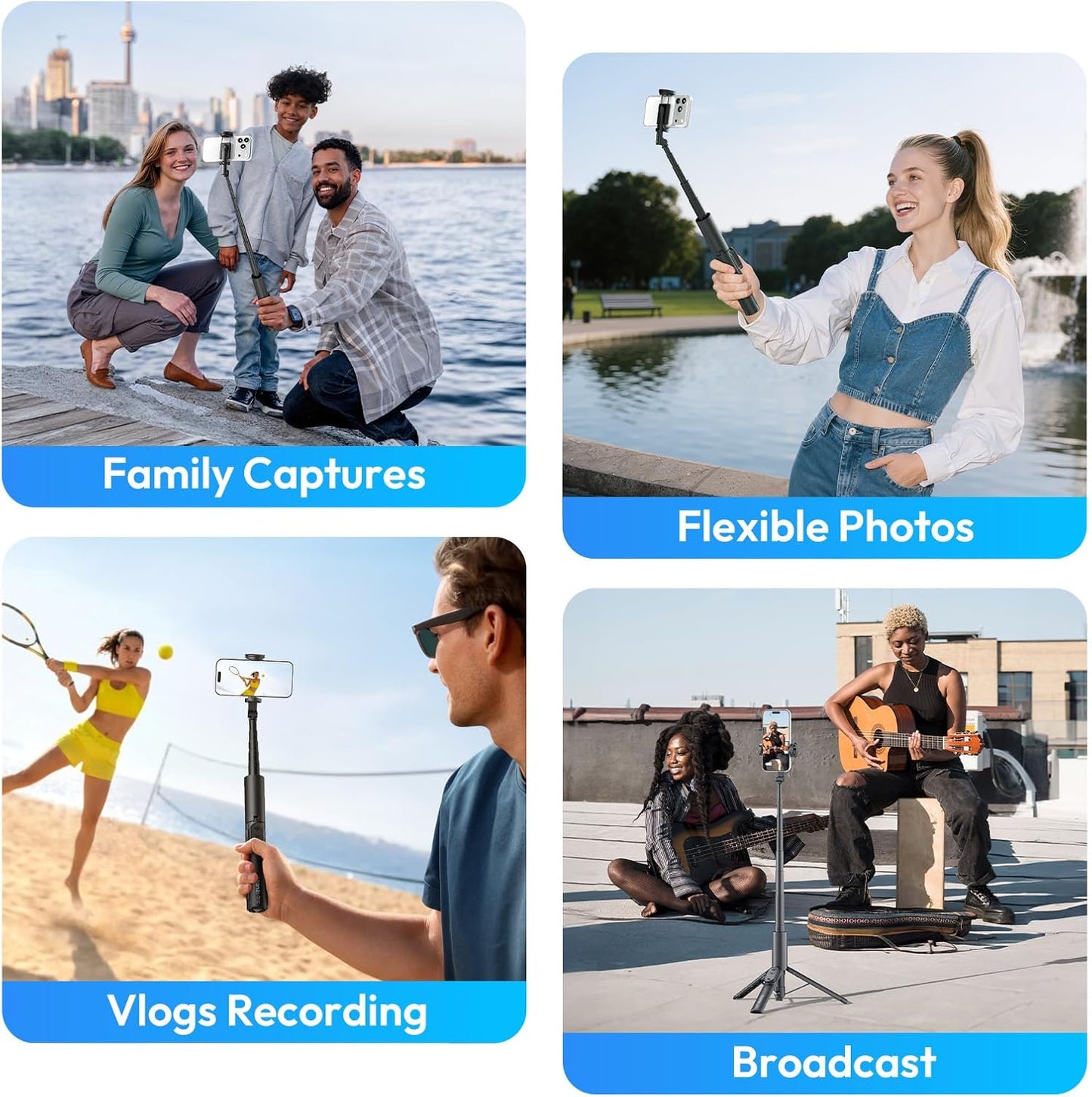 ULANZI SK26 40" Selfie Stick Tripod with Bluetooth Remote for iPhone-mobile clip