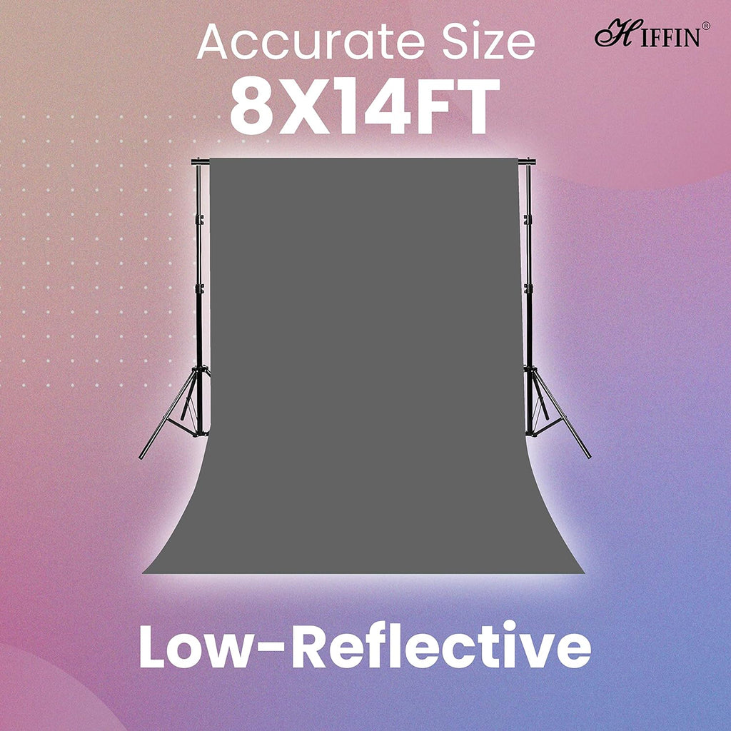 HIFFIN 8X14 Ft, Grey Professional Backdrop for Background Photography Background Stand for Photo Light Studio Accurate Size