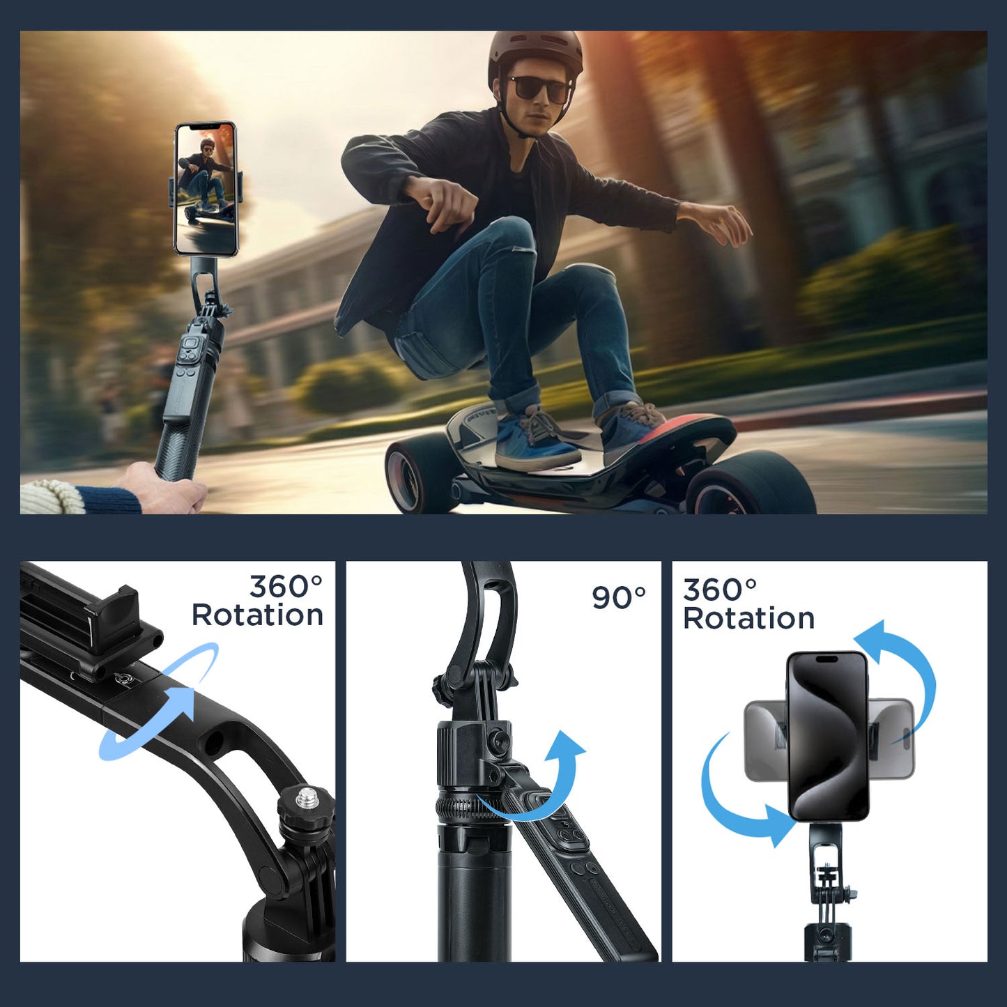 H8 Smart AI 360° Face-Tracking Selfie Stick Tripod, 63in/160cm Quad-Leg Stand