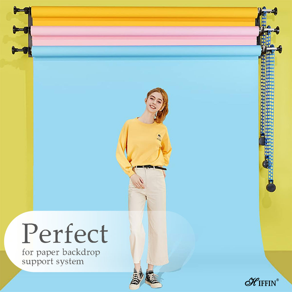 HIFFIN Photography 3 Roller Backdrop Stand & Wall Mount, Manual Background Roller Support System with 2 Tri-fold Hooks, 6 Expand Bars, and 3 Chains for Conveniently Holding 3 Backdrops