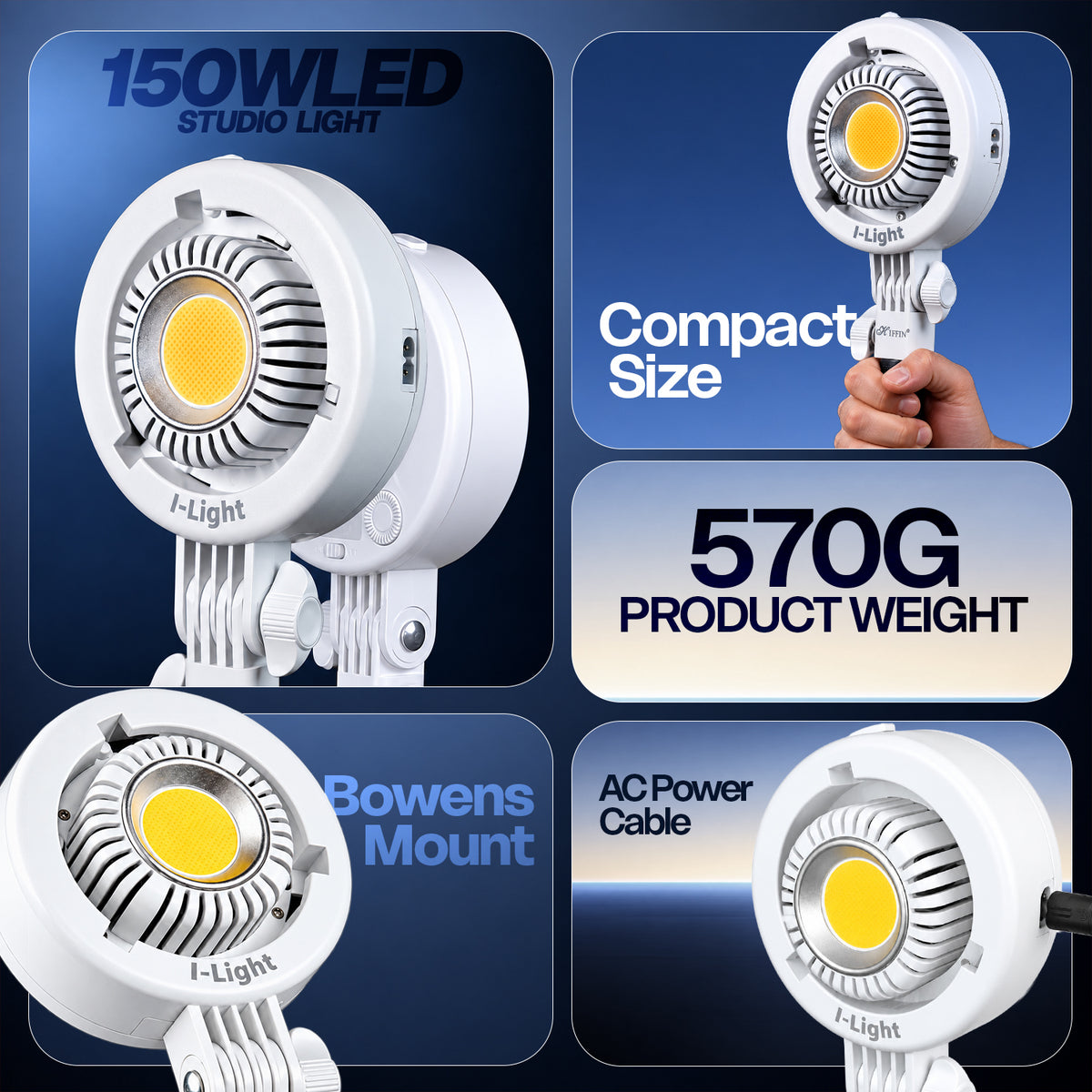 I Light 150W LED Studio Light, 2700K-6500K CCT, CRI 95+, App Control