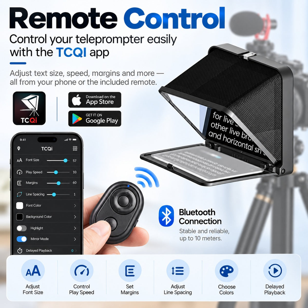 TP7 (9.7") Portable Teleprompter for Camera, Phone & Tablet with Bluetooth Remote