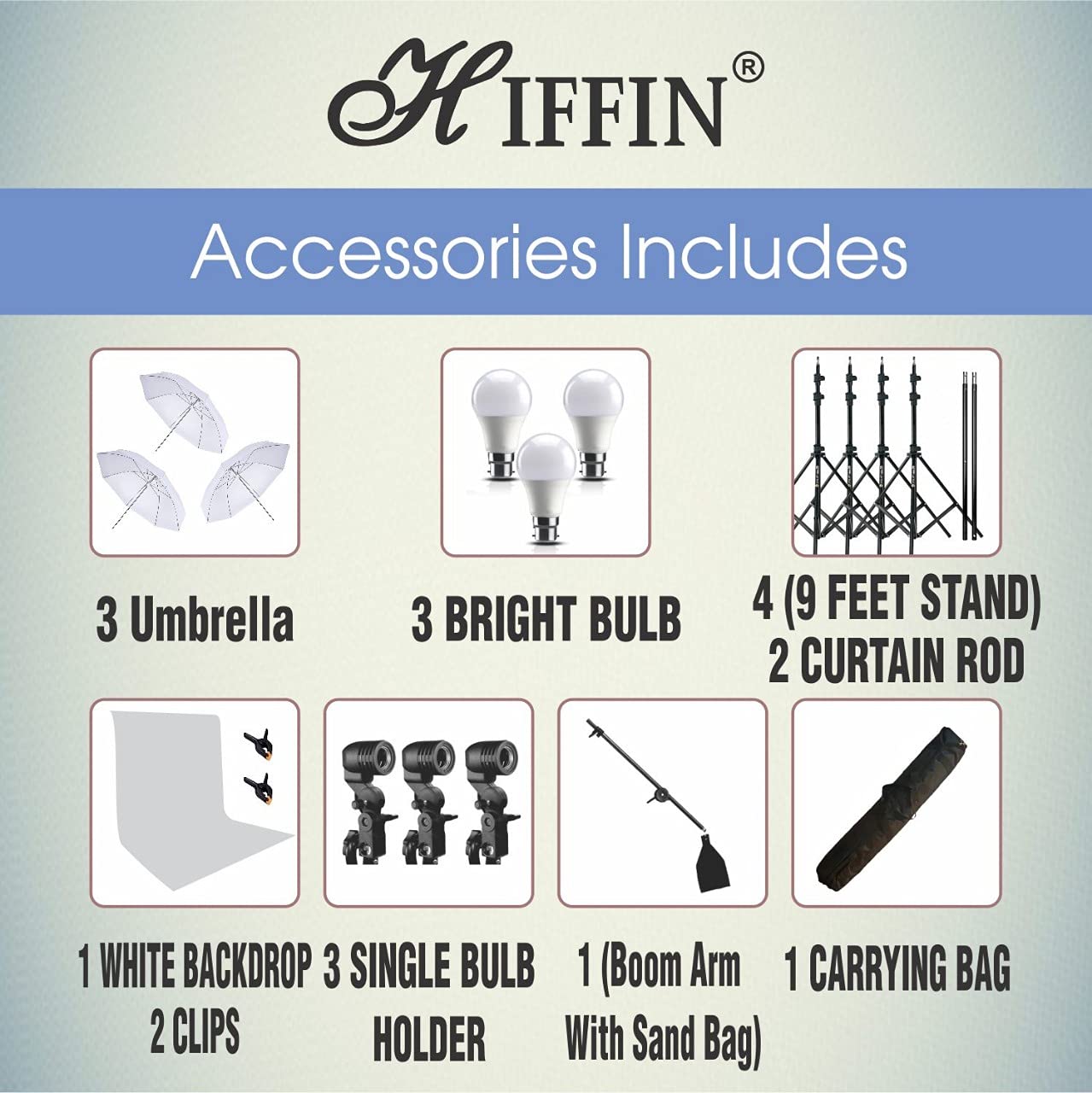 HIFFIN White Screen Backdrop 6x10 ft with 9 ft Stand - 6x9 ft Photography Backdrop with 2 Pcs Spring Clamps, 1PCs Carry Bag (T Shape Kit C2 C1 W & Single Holder Kit M3)