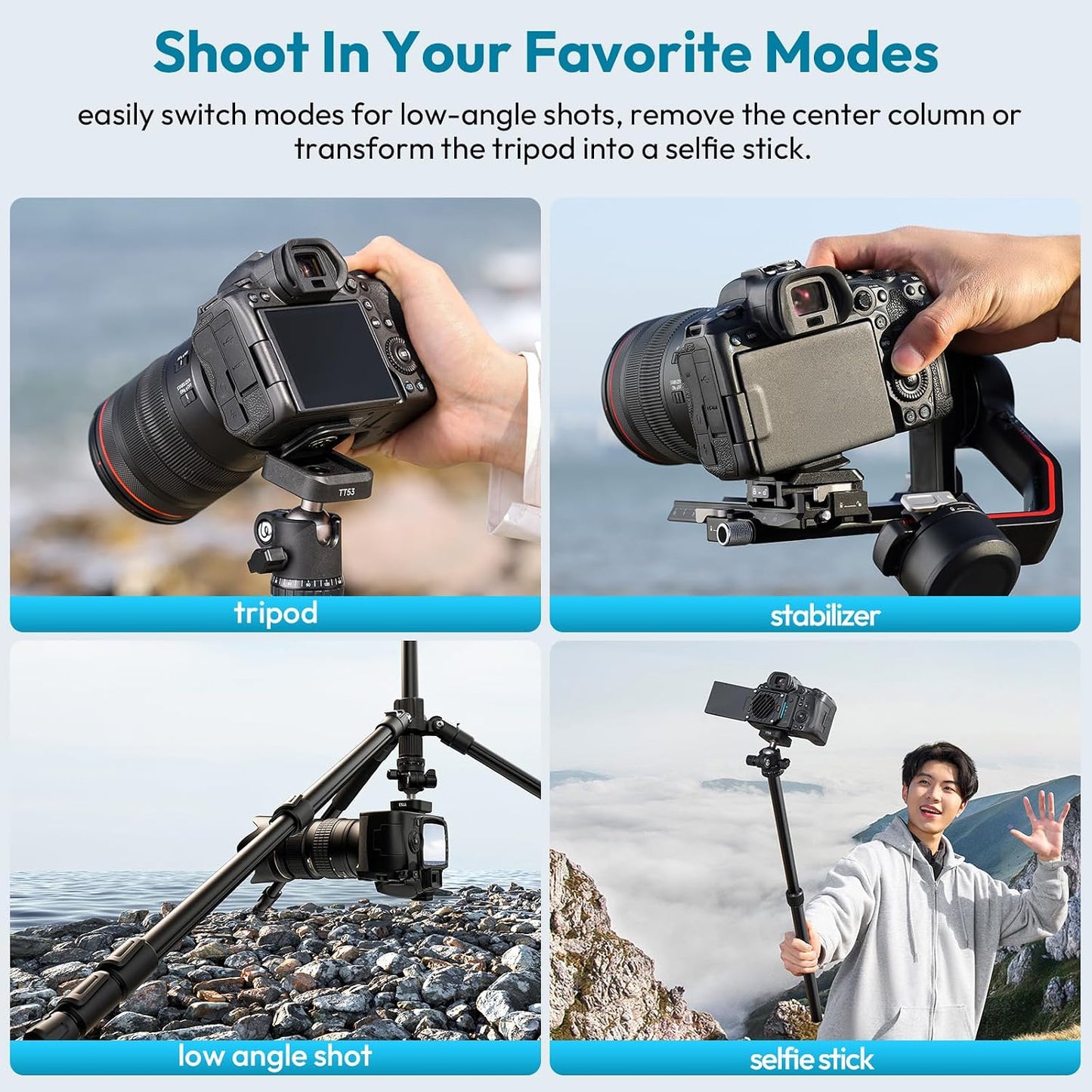 ULANZI TT53 Camera Tripod, 70.8” Travel, Heavy Duty Foldable, 360° Ball Head UKA Plate