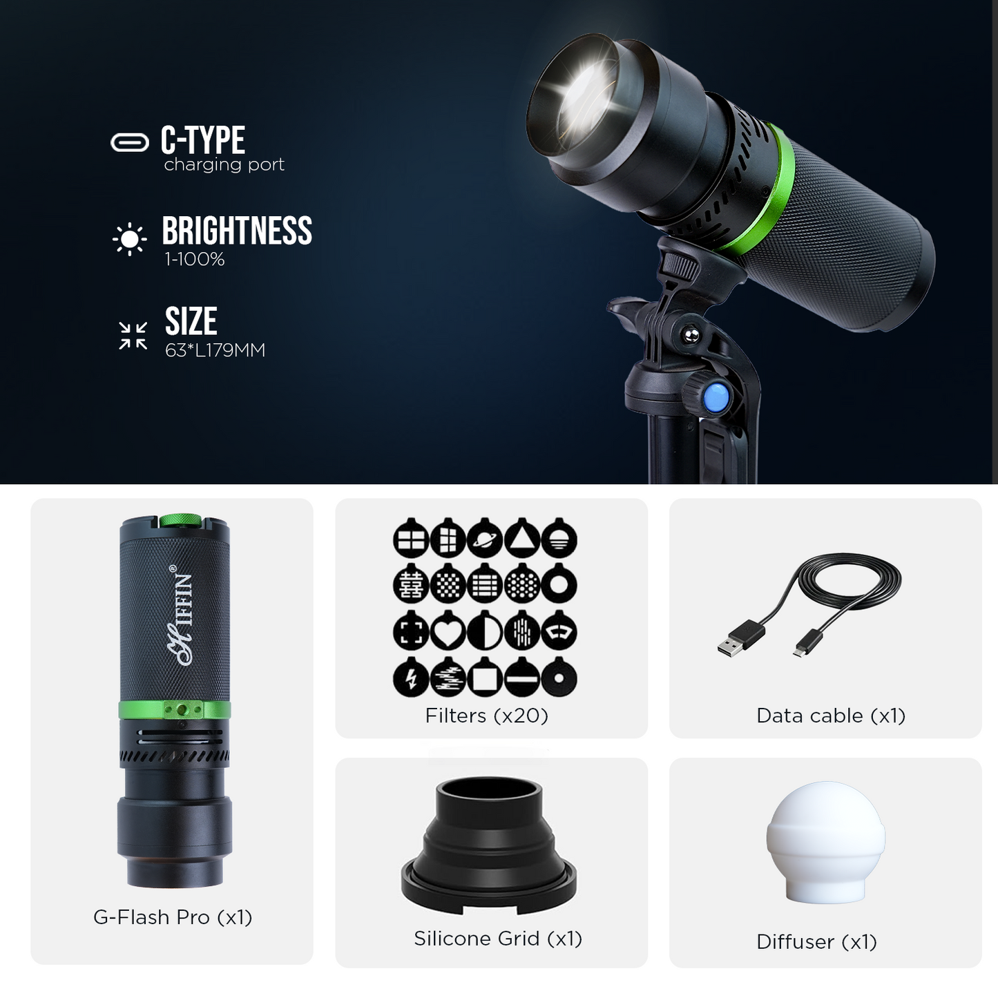 G-Flash PRO RGB 30W LED Video Light 5000mAh USB-C CRI95+ 4 Colors Fan Portable