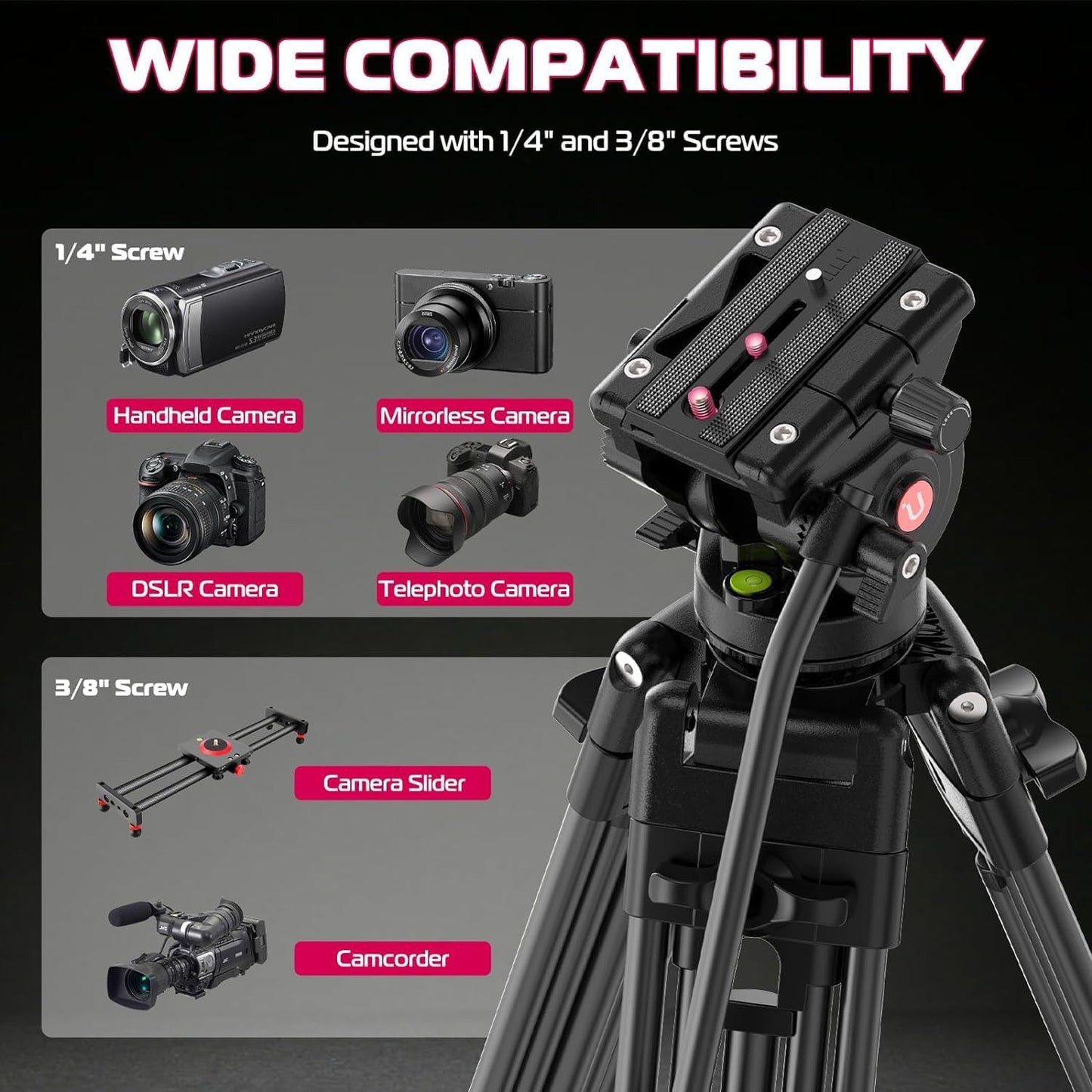 ULANZI MT-81 61in/155cm Camera Tripod 360° Fluid Head Aluminum 8kg Load