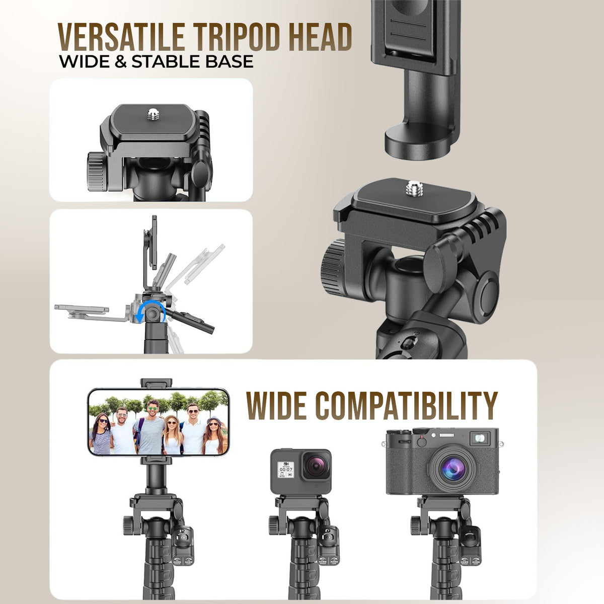 H25 Selfie Stick Tripod, Adjustable Aluminium Alloy, Wireless Remote, Phone Holder