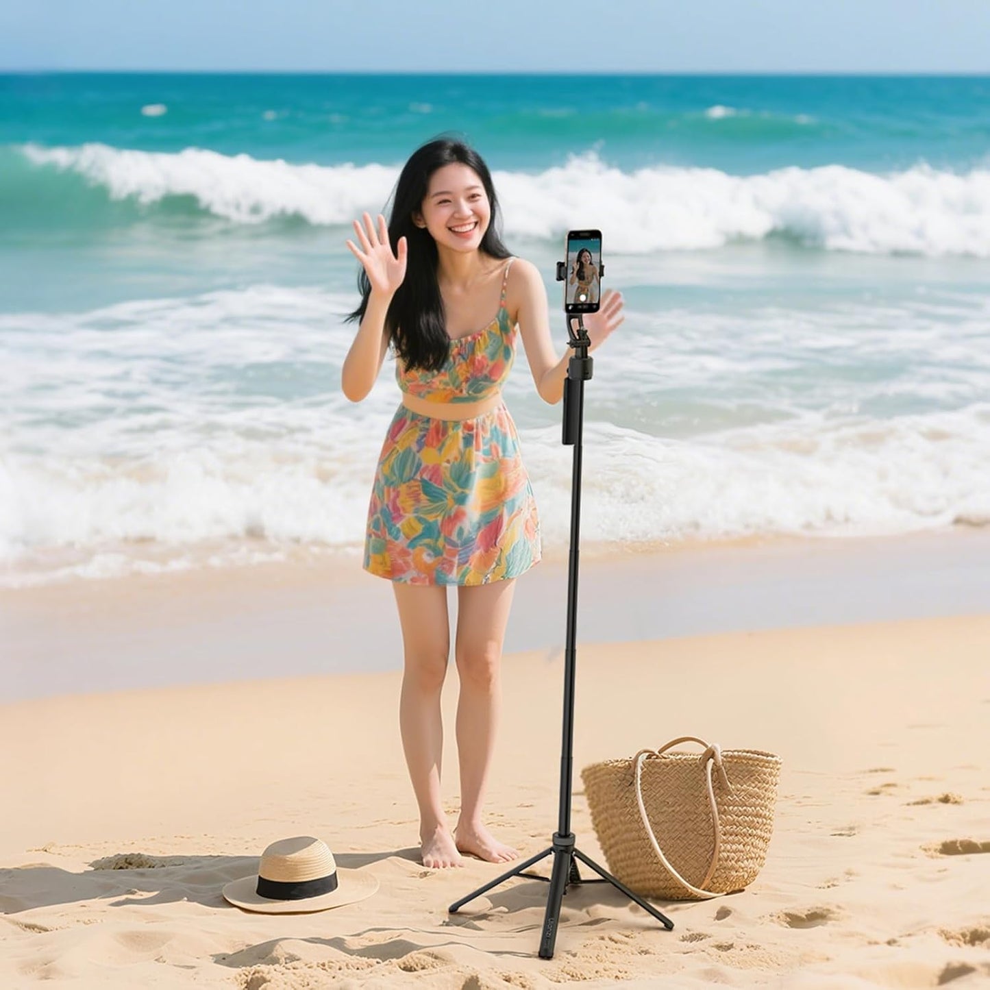 ULANZI TT23 64" Auto Face Tracking Tripod, 360° Selfie Stick w/ Remote for iPhone/Android