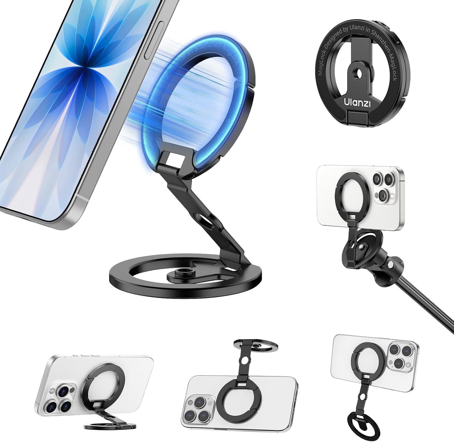 ULANZI MA02 Magnetic Gym Phone Holder, Foldable Tripod Mount for MagSafe
