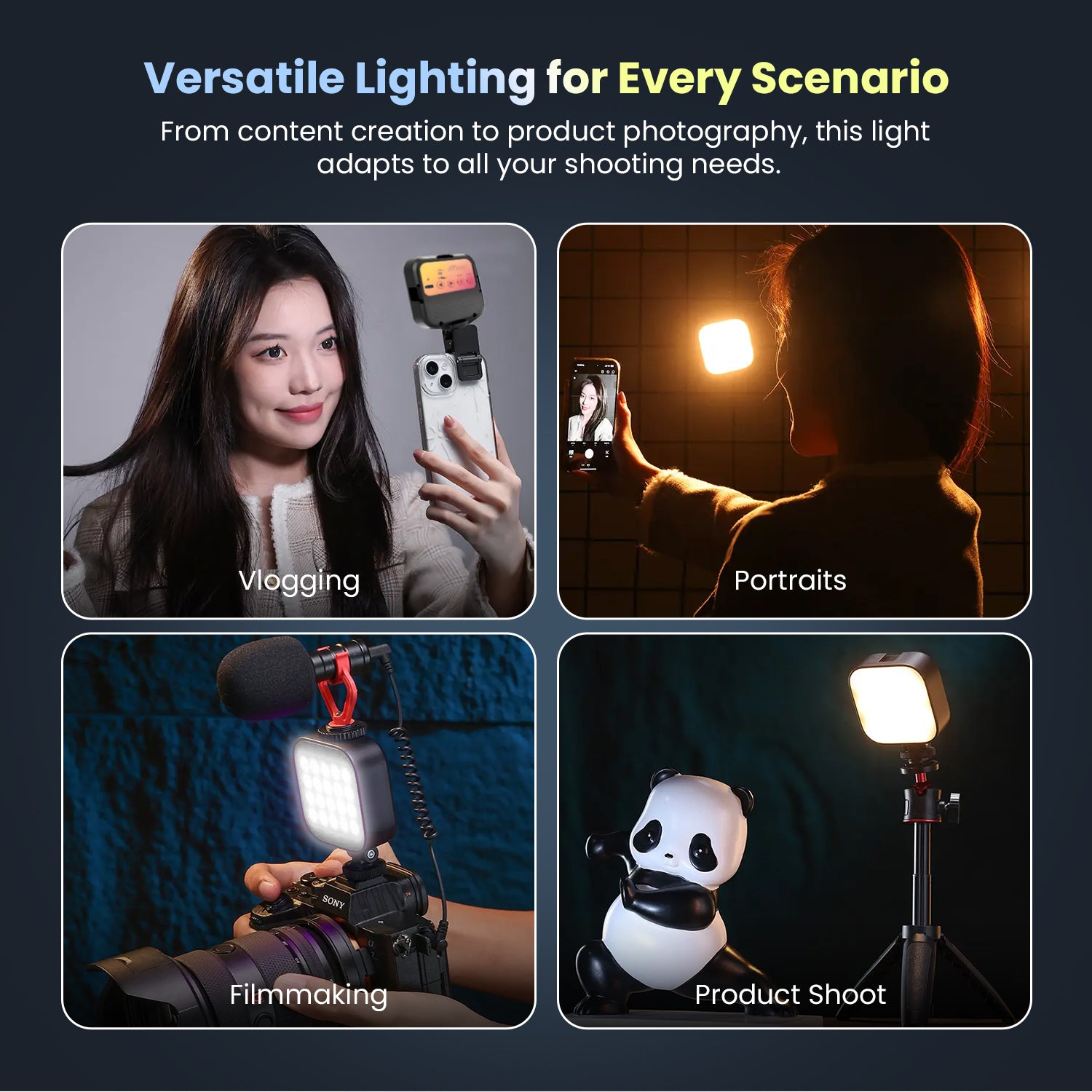 LT-003 Selfie Light 3000-9000K 7W, Modes, USB-C, Portable for