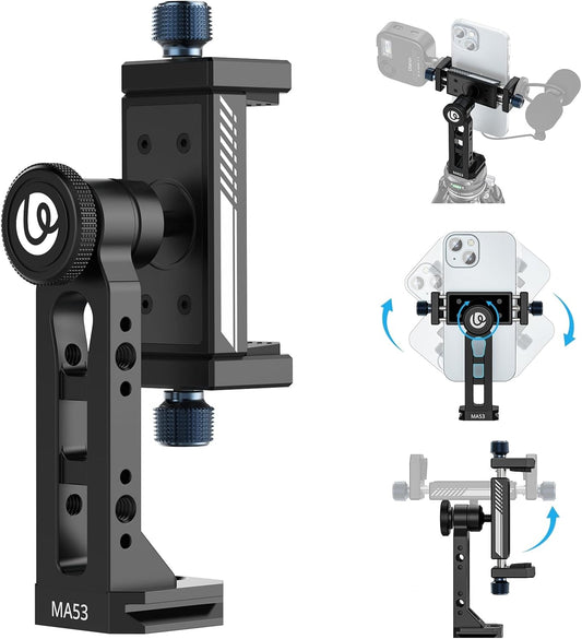 Ulanzi MA53 Phone Tripod Adapter, Arca/UKA, 2 Cold Shoe, 360° Metal Mount