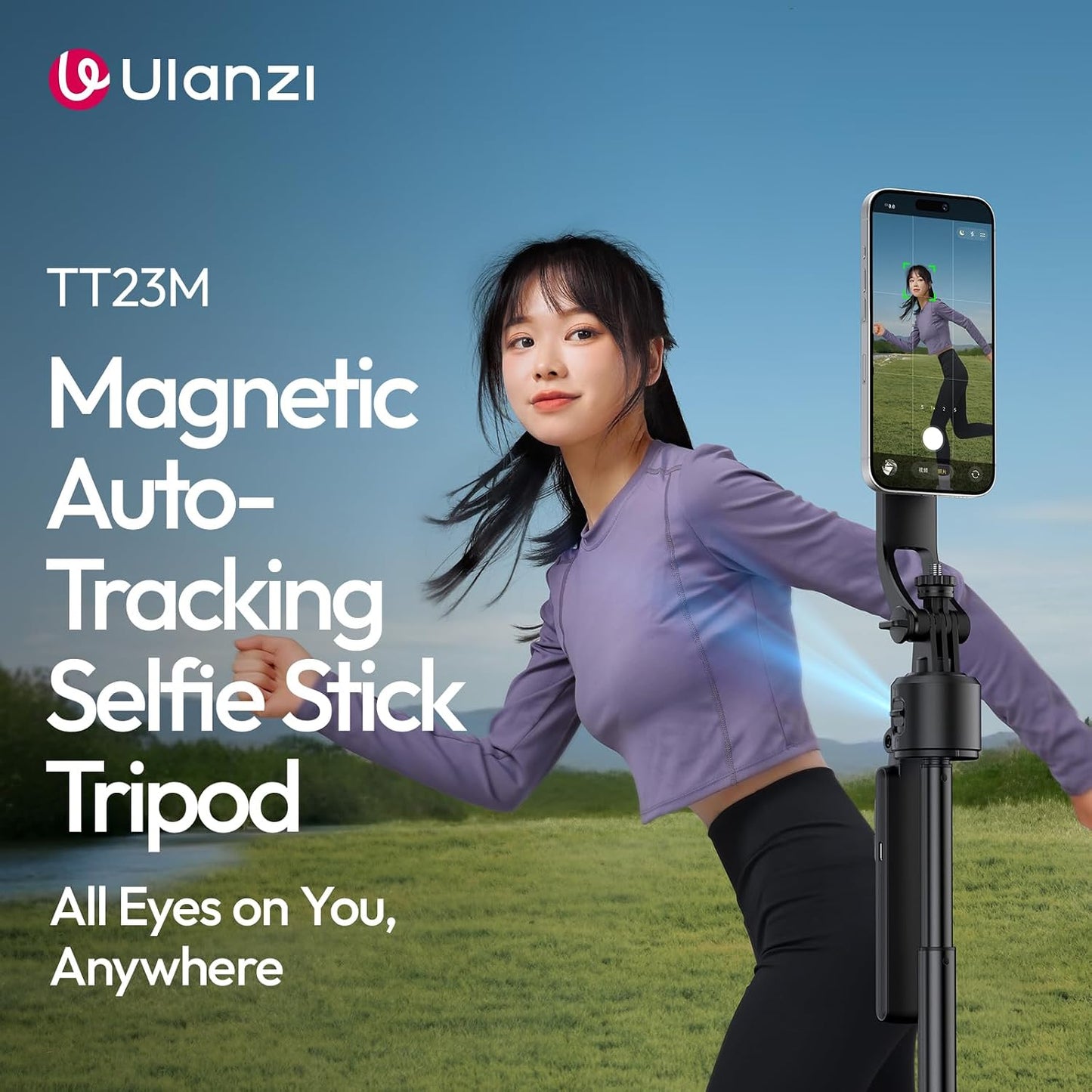 ULANZI TT23M Magnetic AI Auto Tracking Tripod, 360° Face Tracking Selfie Stick