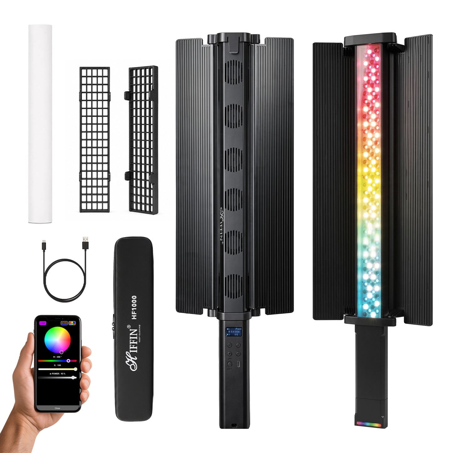 HF-1000 RGB LED Light Stick | 60 Watt, 18700 Lux | 2500K-9000K | CRI 95+ | 24 FX | App Control