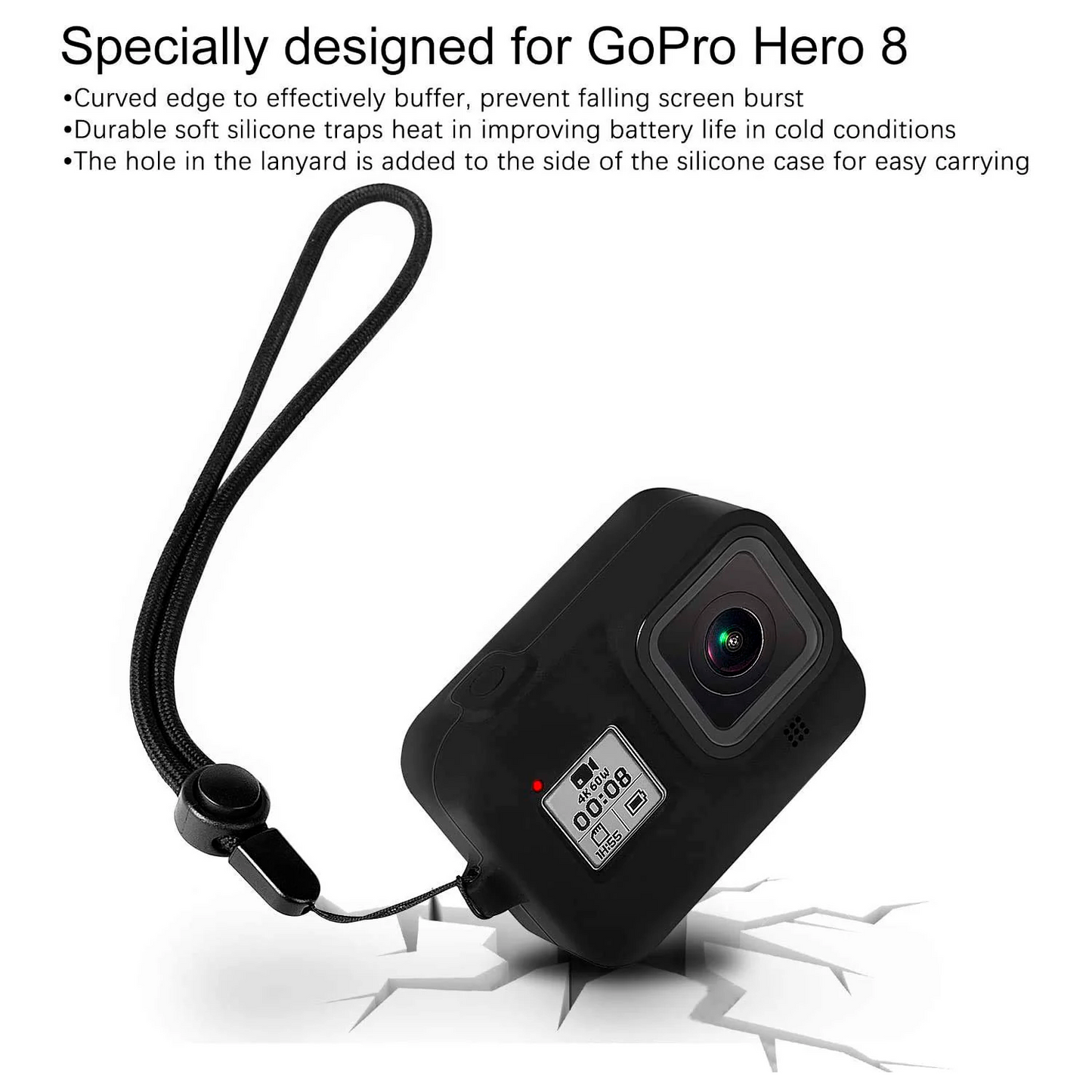 HIFFIN® HF-8 Accessories Kit for GoPro Hero 8 Black with Protective Housing + Ultra Clear Tempered Glass Screen Protector + Lens Protector + Silicone Rubber Protective Case(Black) + 3 Color Filter