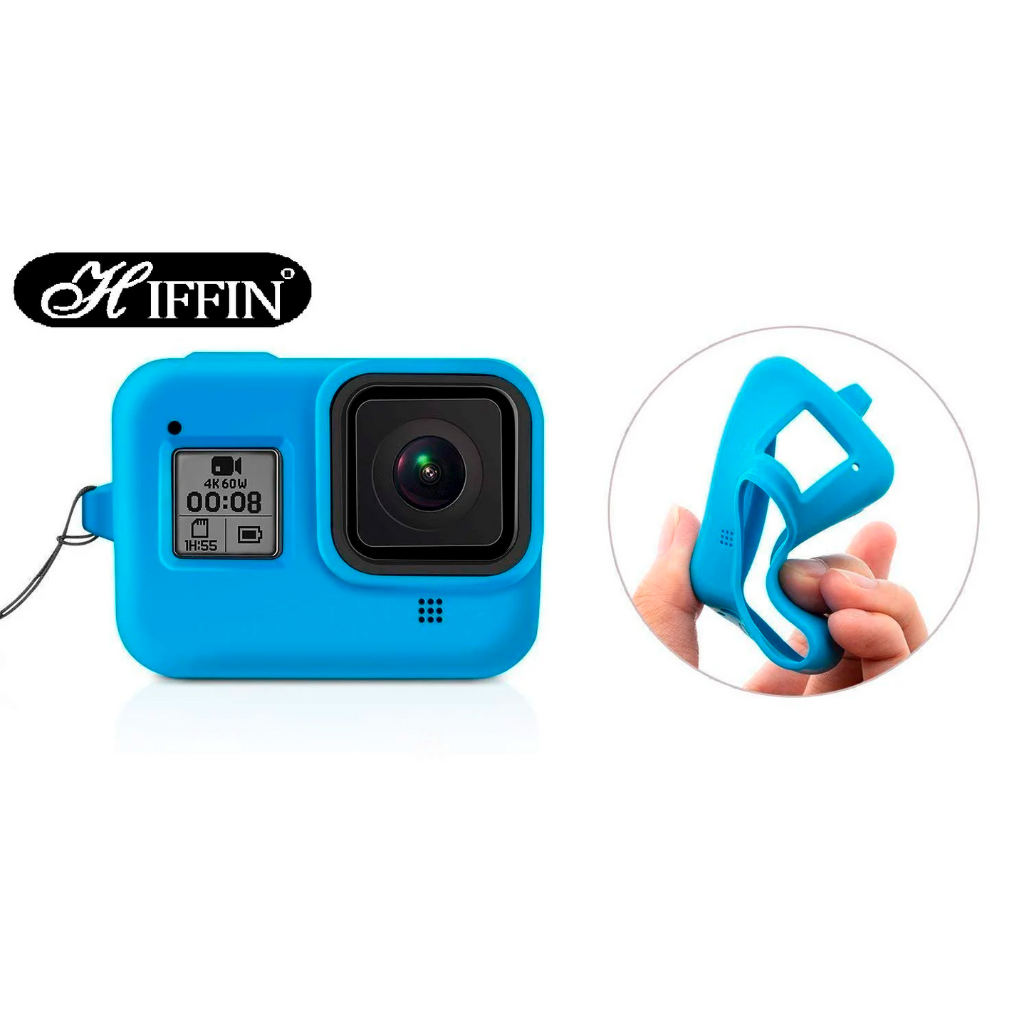 HIFFIN® Protective Silicone Sleeve Case + Lanyard Accessories Soft Rubber Frame Cover Protection for Go Pro Compatible with GoPro Hero 8 Black Action Camera (Blue)