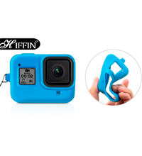 HIFFIN® Protective Silicone Sleeve Case + Lanyard Accessories Soft Rubber Frame Cover Protection for Go Pro Compatible with GoPro Hero 8 Black Action Camera (Blue)
