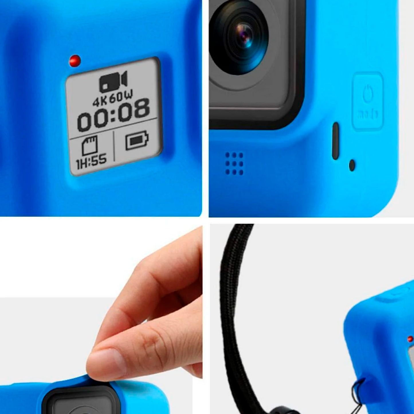 HIFFIN® Protective Silicone Sleeve Case + Lanyard Accessories Soft Rubber Frame Cover Protection for Go Pro Compatible with GoPro Hero 8 Black Action Camera (Blue)