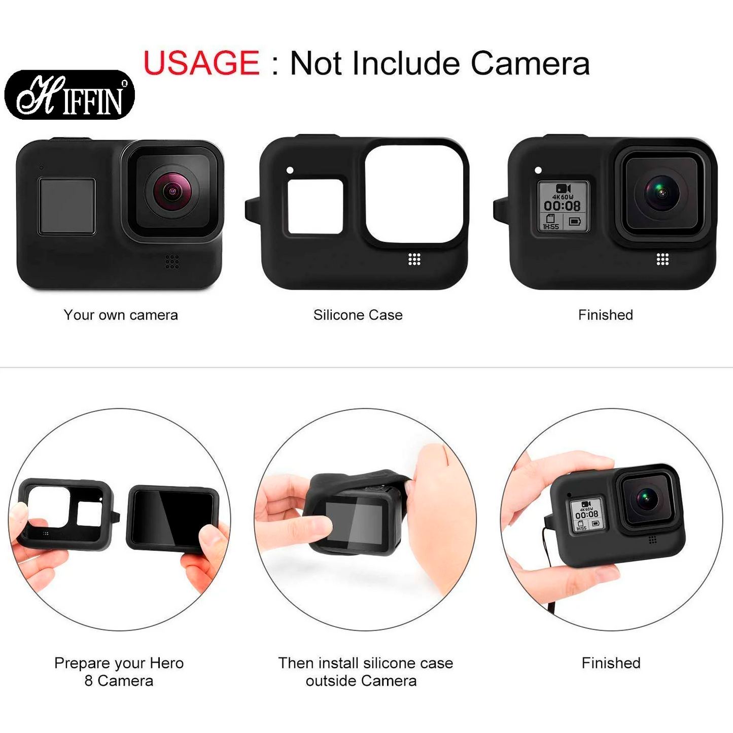 HIFFIN® Protective Silicone Sleeve Case + Lanyard Accessories Soft Rubber Frame Cover Protection for Go Pro Compatible with GoPro Hero 8 Black Action Camera (Blue)