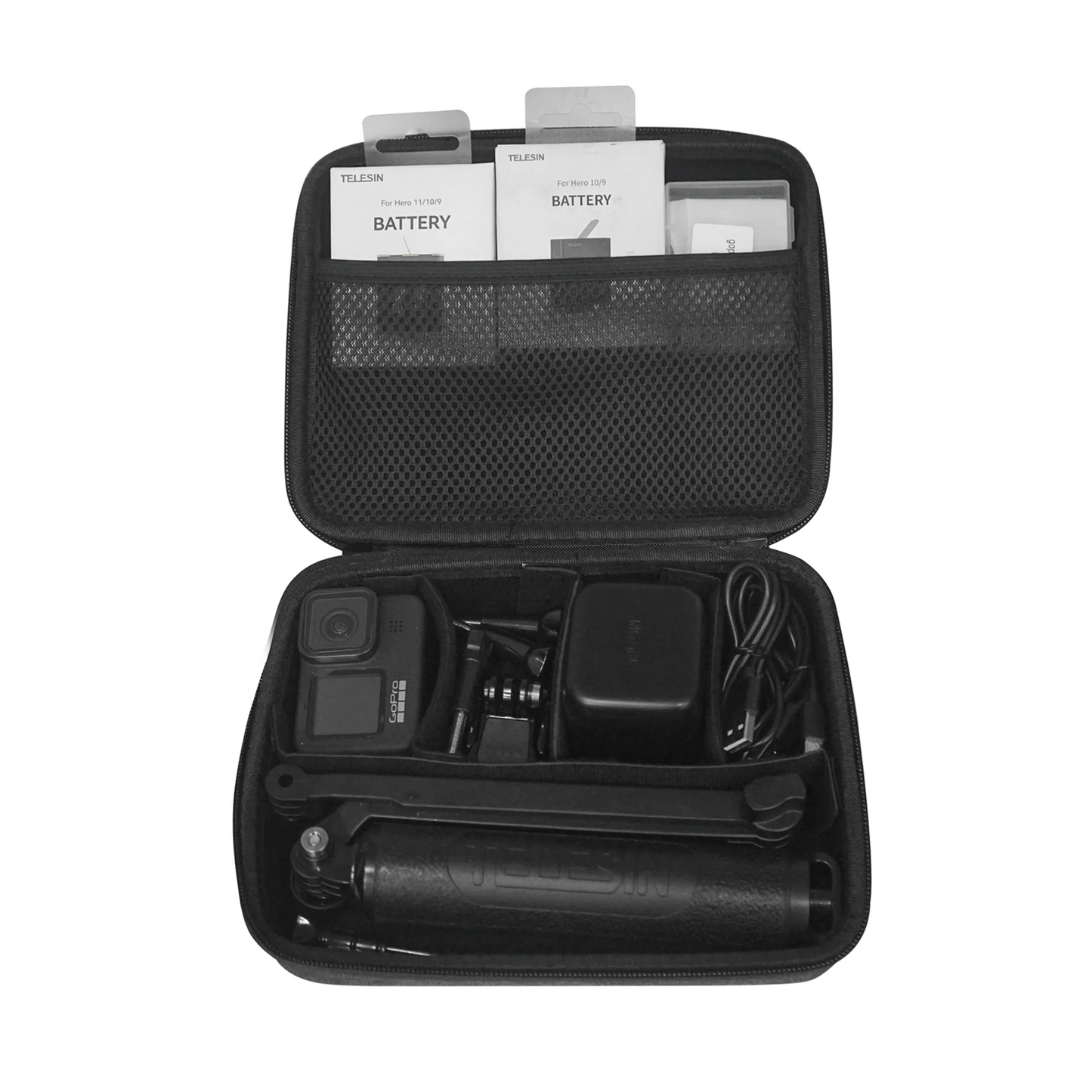 TELESIN Carrying Case for Go pro Hero, DJI Osmo Pocket Action, Insta360 One X, More, Hard Protective Travel Bag with 4 Moveable Dividers for More Accessories, Black