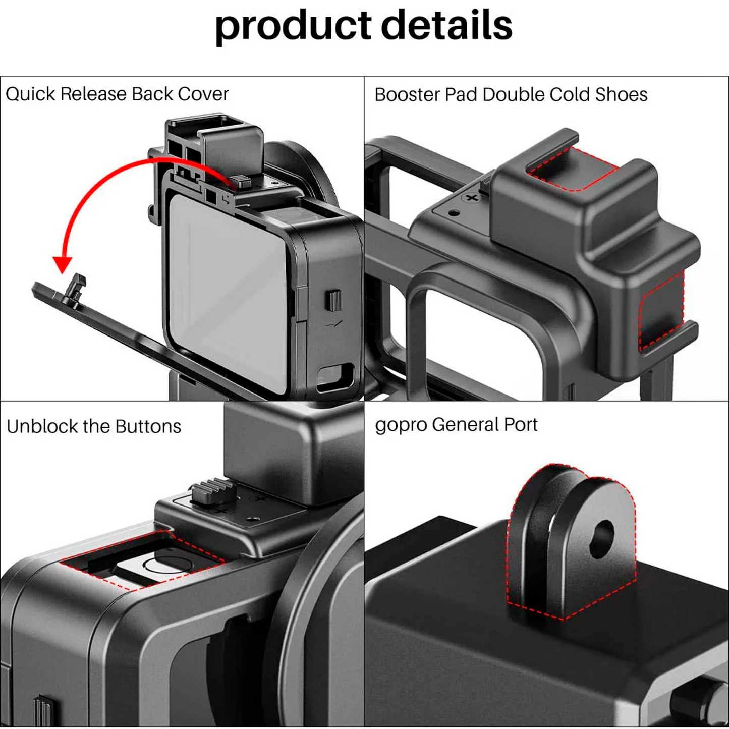 Ulanzi G9-4 Go Pro 9, 10, 11 Plastic Camera Cage with 2 Cold Shoe Mount for Mic and Led Light