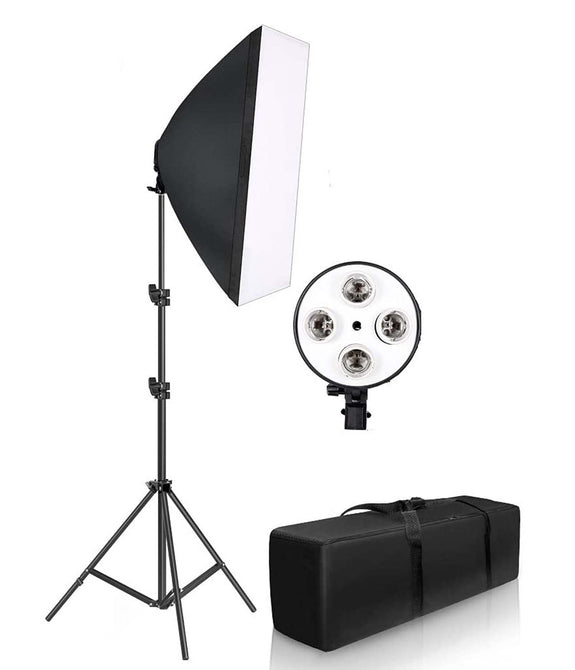 HIFFIN Trilux E27 Four Holder Soft Box Studio Kit For Photography, YouTube Lighting Fluorescent Light for Still & Video (WOB)